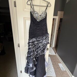 Tony Bowls Black and White Animal Print High Low Dress